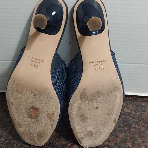 Kate Spade Navy Blue RAFIA Heeled "MALIBU" Slip On Mules ..EUC...SIZE 6.5 - Picture 5 of 6